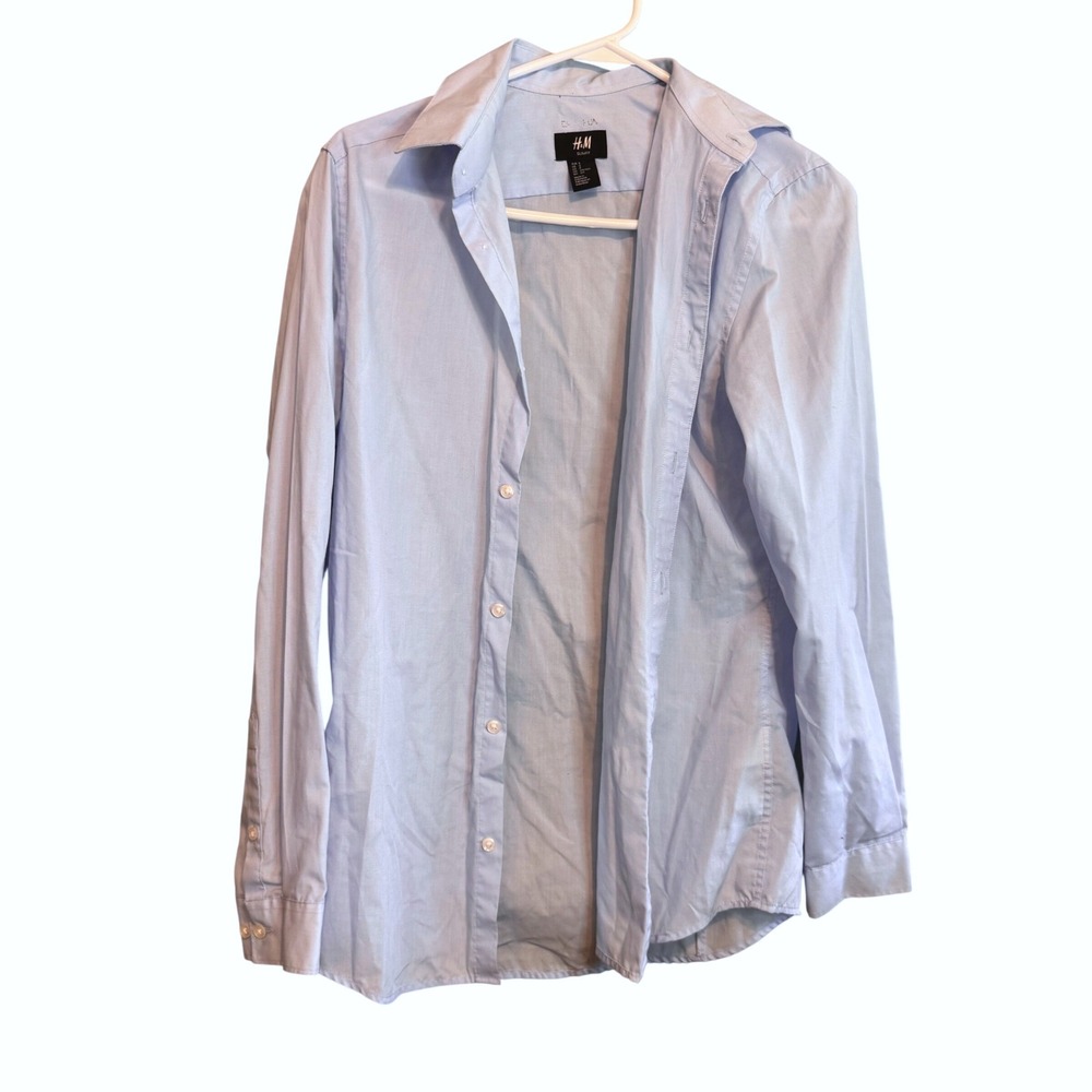 HM Slim Fit Button Down‎ Shirt Mens Small Light Blue Long Sleeve Office Casual